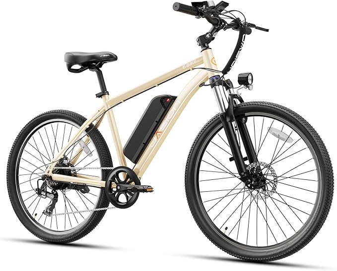 Jasion EB5 Electric Bike for Adults with Peak 1000W Brushless Motor, 40Miles 20MPH Commuting Electric Mountain Bike with 360Wh Removable Battery, 7-Speed, 26" Tires and Front Fork Suspension