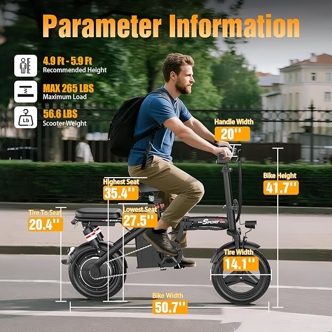 AZHAR Foldable Electric Bike for Adults Teens, 1200W Peak Motor, Up to 25 MPH, 45 Miles PAS Range, Dual Suspension, 14” Tires, 3-Speed Modes, Compact & Portable Electric Mini Bike, Commuting Ebike