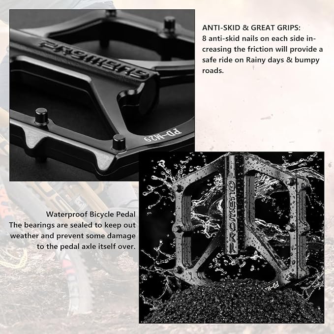 Mountain Bike Pedals, Large Size Aluminum Alloy Body with Boron Steel Spindle, Equipped with DU Bearings, Ideal for Road Mountain BMX MTB Bike