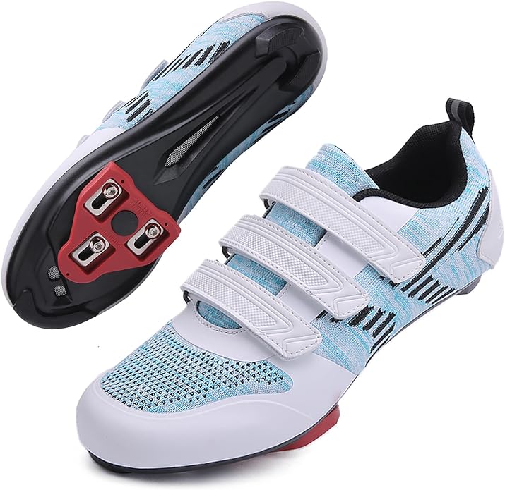Unisex Road Bike Cycling Shoes Compatible with Peloton Shimano SPD Bike Riding Shoes for Men Women, 3 Straps, Pre-Installed Delta Cleats for Indoor Outdoor Cycling Biking