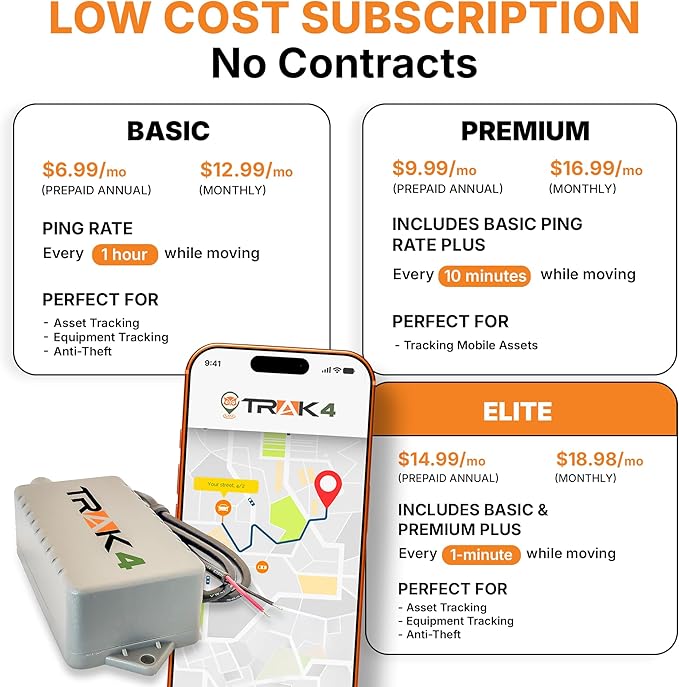 Trak-4 12v Hardwired GPS Tracker. Durable, Reliable Track Trailers, Equipment, Vehicles, Assets. Long Battery Life, Waterproof, Worldwide. Low-Cost Subscription Required.