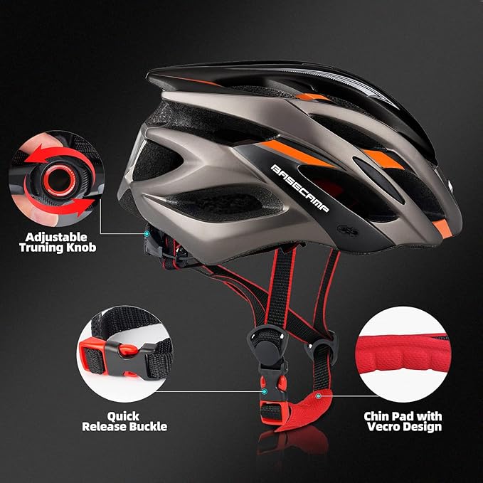 Basecamp Bike Helmet for Women Men with LED Safety Light Removable Sun Visor Lightweight Bicycle Helmet Adjustable Breathable Mountain & Road Cycling Helmets for Adult