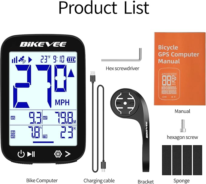 Bike Speedometer GPS Wireless Cycling Computer – Auto Start/Stop, Auto Backlight, Waterproof Bicycle Odometer MPH KM/H, 2.4" LCD Display