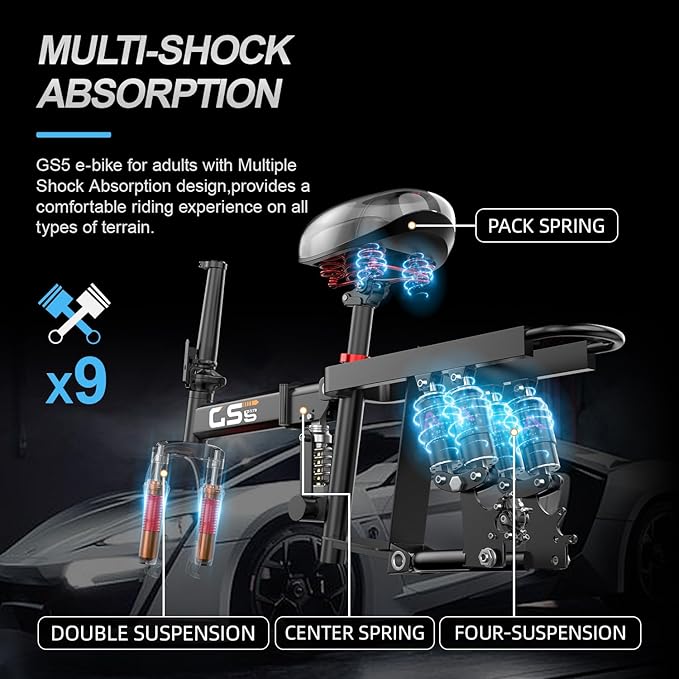 Heavy-Duty Foldable Electric Bike for Adults with 7-Shock Suspension, 500+ lbs Capacity, 740W Motor, 25MPH, 720Wh Battery, 20 Mile Range, 14“ Fat Tires Commuter Electric Bicycles for Road & Mountain