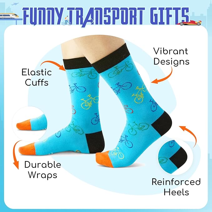 Zmart Transportation Gifts for Adult - Train Race Car Truck Bicycle Motorcycle Socks for Men