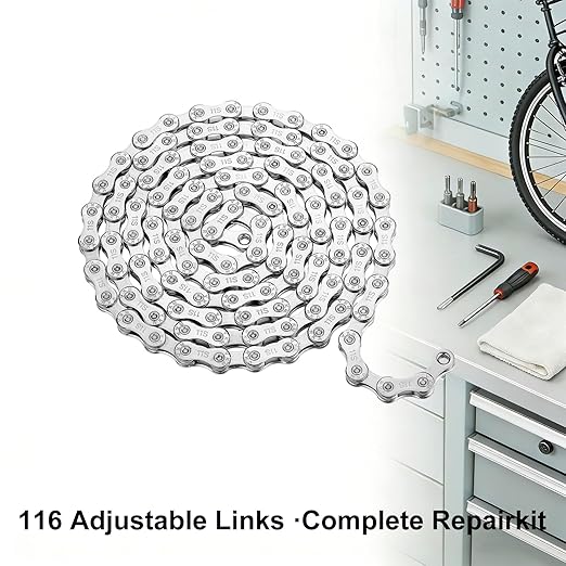 6/7/8 Speed Bike Chain 116 Links, 1/2" x 3/32" for Shimano SRAM Campagnolo, Rust-Proof Wear-Resistant Bicycle Chain for Road Mountain MTB BMX E-Bike