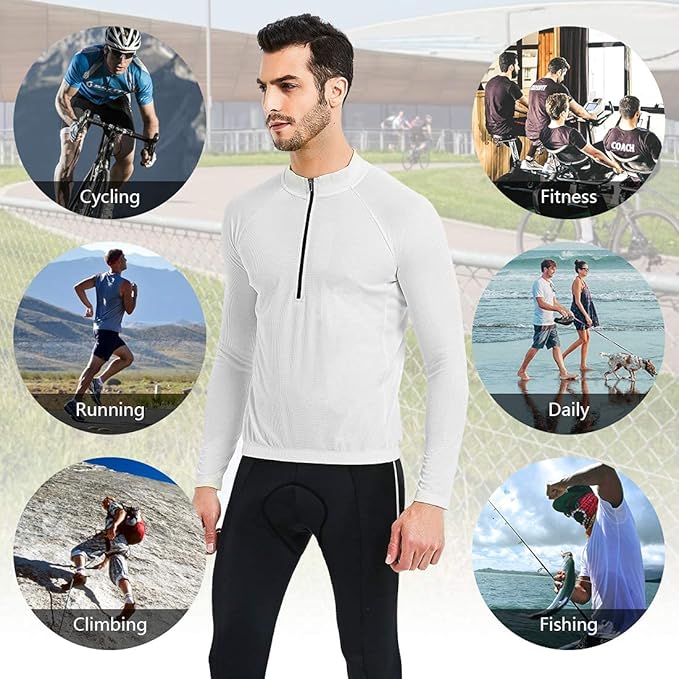 CATENA Men's Cycling Jersey Long Sleeve Shirt Running Top Moisture Wicking Workout Sports T-Shirt