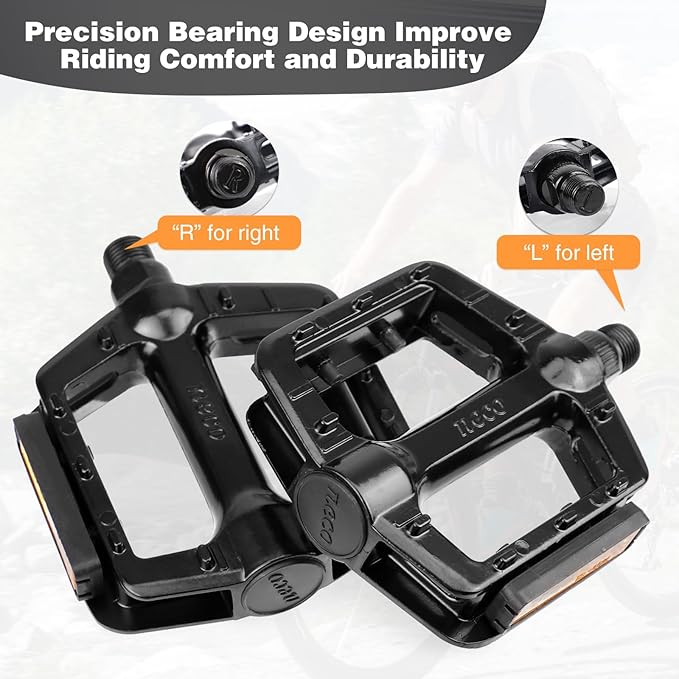 MEGHNA Bike Pedals Non-Slip Bicycle Aluminium Alloy Pedals 1/2" and 9/16" Pedal for Mountain Bike Kid Bike Freestyle BMX Bike, Beach Cruiser Bike
