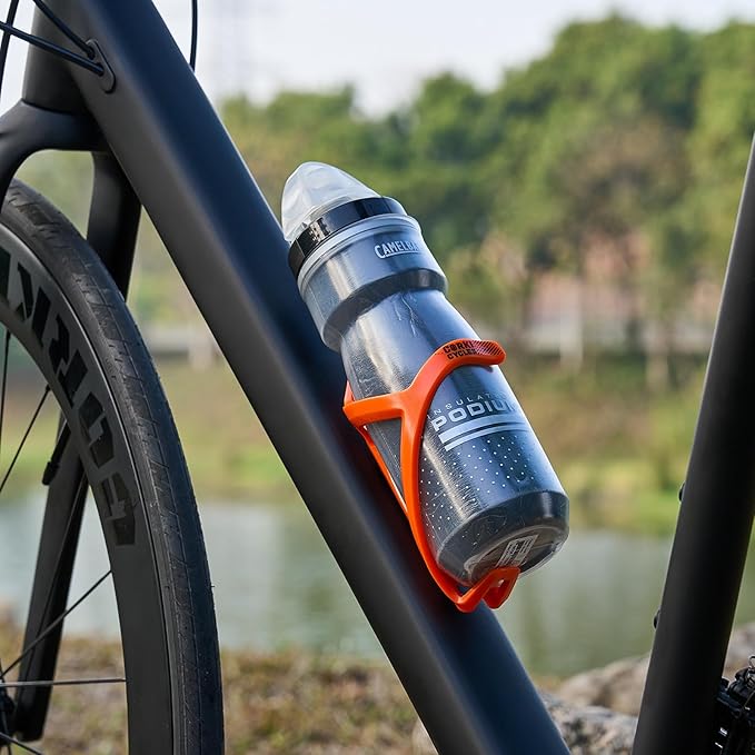 corki Cycles Bike Water Bottle Holder Right Side Load Water Bottle Cage for Road, MTB, Gravel Bicycle Vibrant Orange 2 Pack