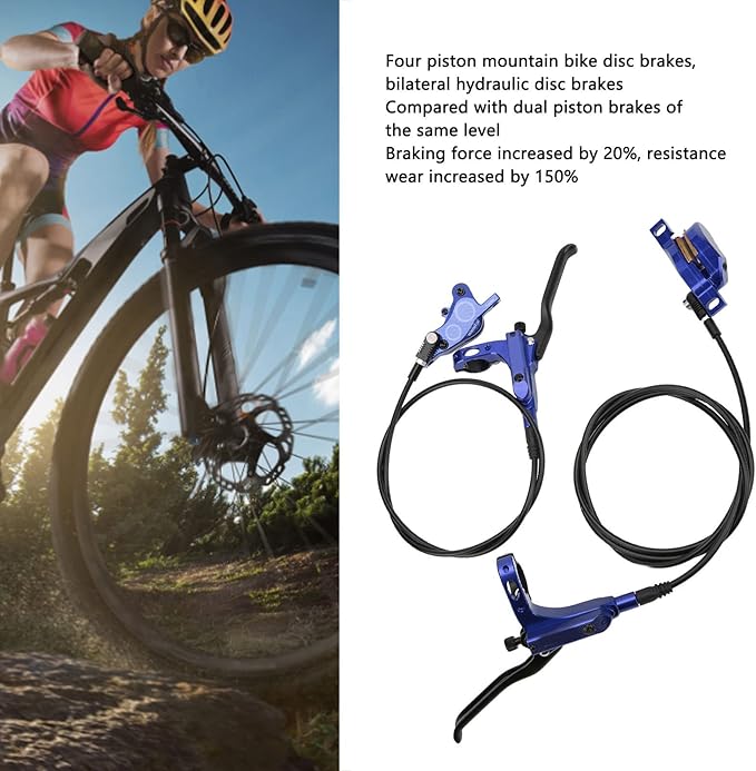 Mountain Bike Hydraulic Disc Brake Set, 4 Piston Front Rear Brake with Screw and Olive Head, Oil Needle, Mounting Column for Most Bikes
