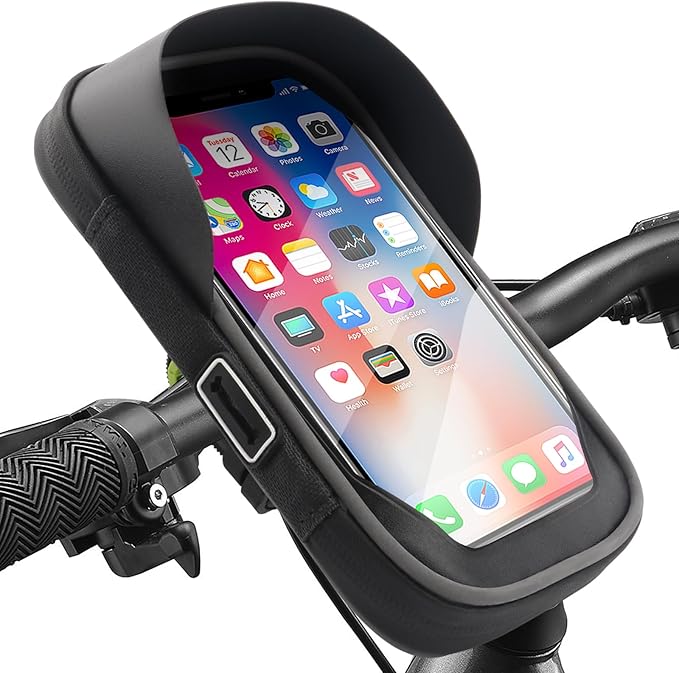 Bike Phone Handlebar Bag Holder Bike Phone Holder Waterproof Bike Bag with Sun-Visor Rain Cover, TPU Touch Screen, Handlebar Mount Bicycle Phone Front Frame Bag Bike Phone Mount for Bike