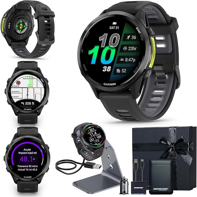 Garmin Forerunner 970 GPS Running Smartwatch, Black | Premium Training & Recovery, Sleep Coach, Heart Rate, Download Music, Up to 15 Day Battery | Signature Series Gift Bundle
