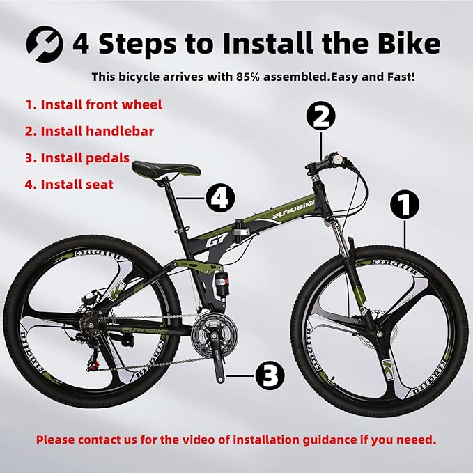 EUROBIKE YH-G7 Folding Mountain Bike 27.5 Inches Wheels 21 Speed Full Suspension Dual Disc Brakes Foldable Frame Bicycle for Men