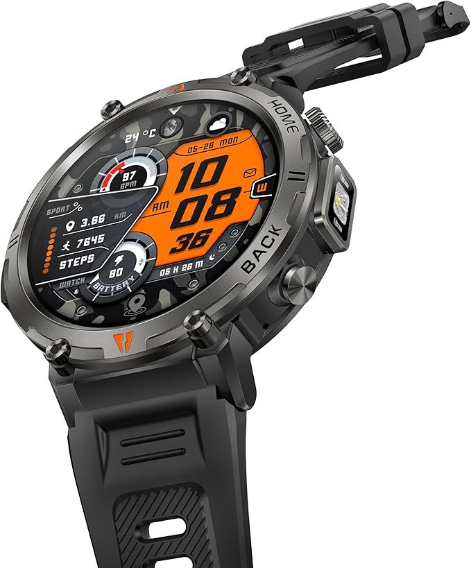 Military Smart Watches for Men Built-in GPS with LED Flashlight Compass, 3ATM Waterproof Rugged Tactical Smartwatch with Text and Call, 1.45" HD Fitness Tracker with HR SPO2 Monitor for iPhone Android