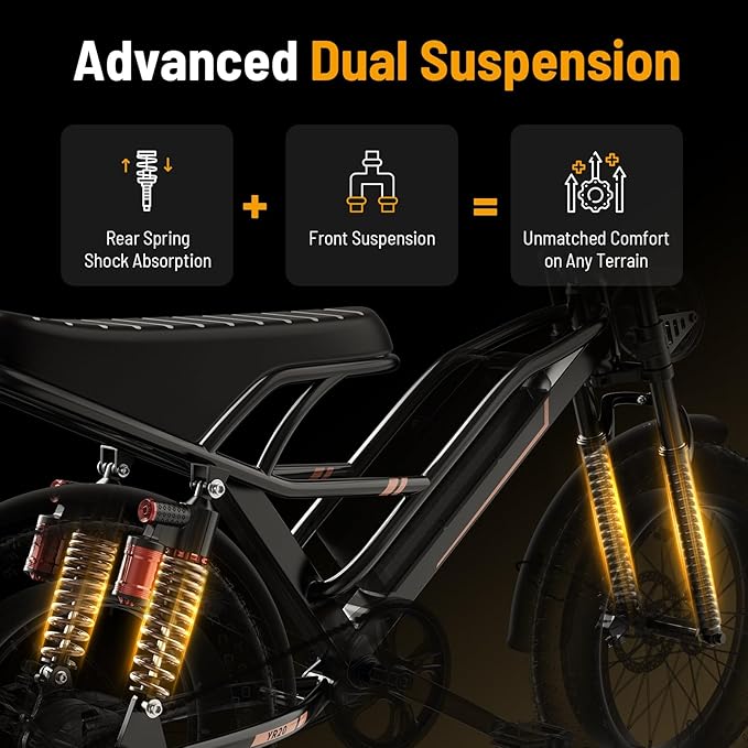 Jasion 3000W/2000W Electric Bike for Adults Teens,Electric Dirt Ebike 80/55 Miles Range,Moped Style E Bike 32/28MPH,20"/16"*4 Fat Tire Off Road Bike with Cruise Control,Dual Suspension E Motorcycle