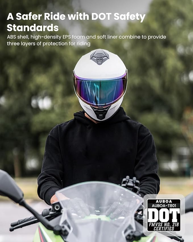 Motorcycle Helmets for Adult Men Women, Full Face Lightweight Street Bike Racing DOT Helmet with Extra Clear Visor Model AU-T801