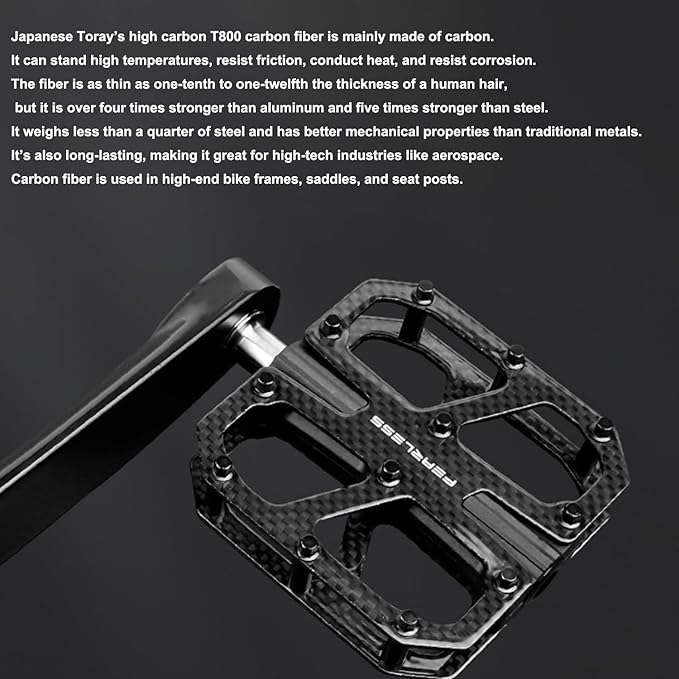 Carbon Fiber Pedals with Titanium Core - Lightweight T800 Carbon Fiber, Anti-Slip Aluminum Pins, 12-Pin Design, Durable & Strong for Road & Mountain Bikes