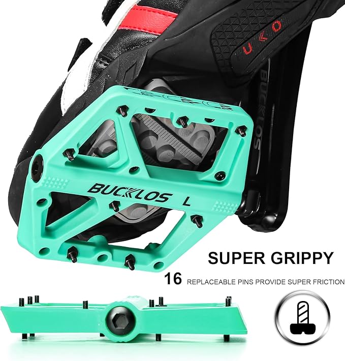 BUCKLOS Mountain Bike Pedals MTB Pedals Flat, Adult Bicycle Road Bike Large Platform Nylon Non-Slip Pedal for Gravel Bike/Hybrid Bike 9/16"