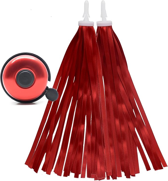Red Bike Bell Red Bike Streamers Ribbon Bicycle Tassels for Bike Handlebar Decorations