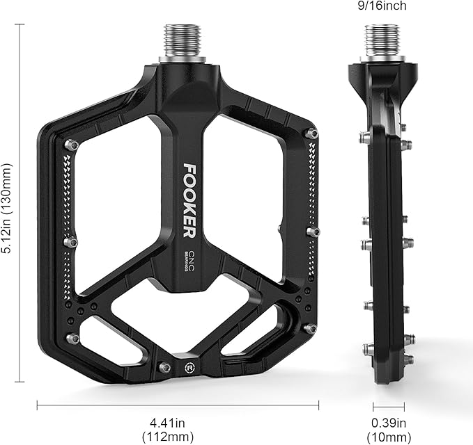 FOOKER Mountain Bike Pedals,Non-Slip Bicycle Flat Pedals Aluminum 9/16",MTB Pedals Wide Platform Pedals for Mountain Bike, BMX, Road Bike Pedals