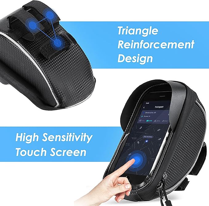 UNICOLD Waterproof Bicycle Storage Bags Reflective Phone Mount Top Tube Bag Bike Phone Case Holder Accessories Cycling Pouch Compatible with iPhone 15,14, 13, 12, Samsung Galaxy Ultra phones Fit 6.5”