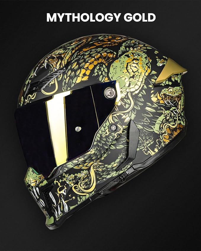 ILM Motorcycle Helmets for Adult Men Women Full Face DOT ECE Powersports Dual Visor Street Racing Helmet with Pinlock Cascos para Motos Model MF509 (Mythology Gold, XL)