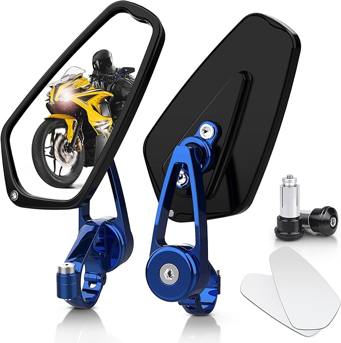 MICTUNING CNC Motorcycle Mirrors - 7/8" (22mm) Bar End Rear View Mirrors Compatible with Most Honda Grom, Yamaha, Kawasaki, Ducati, Suzuki and More - Blue