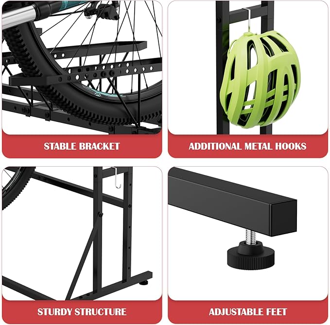 ETELI Bike Rack Garage Freestanding Bikes Rack Floor Stand Vertical Bike Stand Rack for Garage Organizer Indoor Outdoor Bikes Storage, Hold Max Tire Width 2.65”, Black