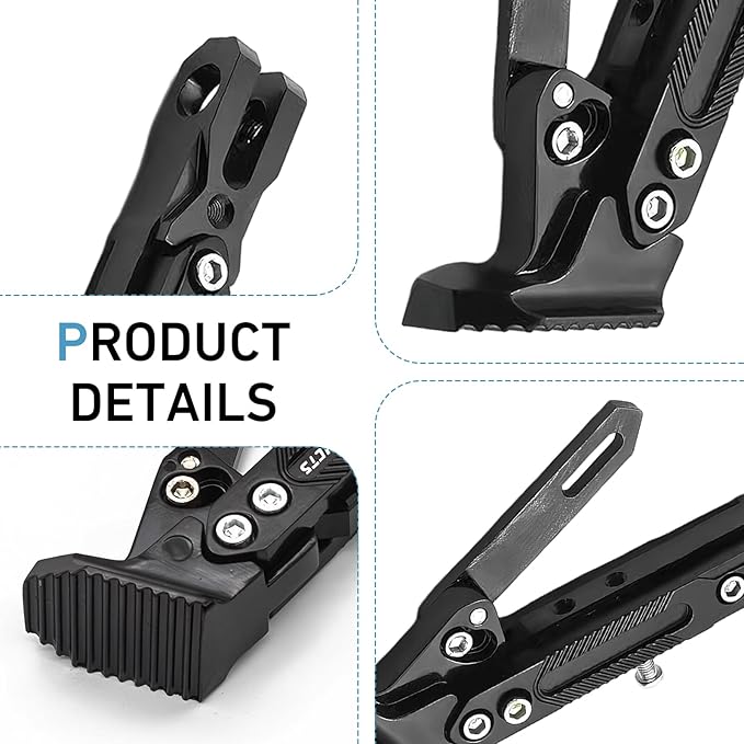 Universal Motorcycle Kickstand, 6 Level Heavy Duty Adjustable CNC Aluminum Alloy Side Stand Foot, Replacement Support Stand for Motorbike, Scooter, Dirt Pit Bike (Black)