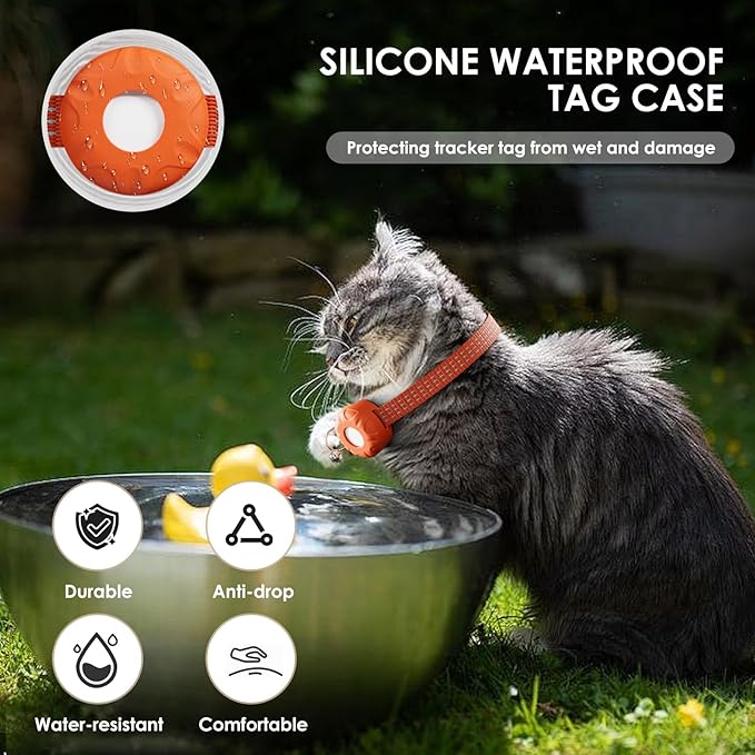 Cat Tracker, Lightweight GPS Tracker, Compatible with Apple Find My App(Only iOS), Waterproof Cat Trackers Collar with Bell and Safety Elastic Buckle, Real-Time Location Pet Trackers, Orange