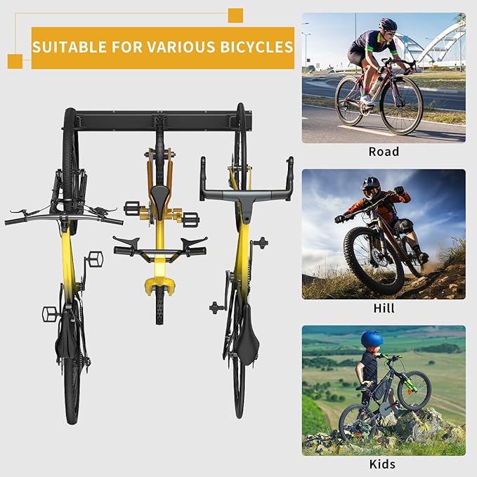 Housolution Bike Storage Rack 48Inch for 6 Bikes + 5 Helmets, Up to 500lbs, Heavy Duty Bike Hangers for Garage, Bike Hooks for Garage, Solid Steel Bicycle Storage, Bike Wall Mount, New Black