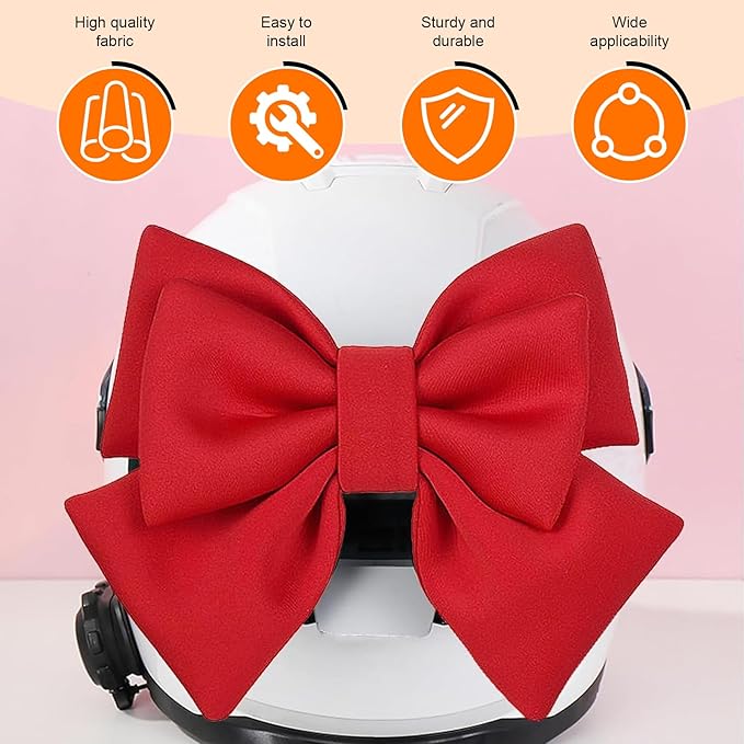 Motorcycle Helmet Bow, Cute Bow Helmet Decoration for Women, Removable Motorcycle Helmet Accessories (Red)