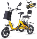 E Trike Electric Bike, 350W(Peak 500W) Brushless Motor Folding Trike, 2 Seats Ebike, 480Wh Removable Battery, Step-Thru 3 Wheel Electric Bicycle, Up to 45 Miles, Tricycle for Adults Parents