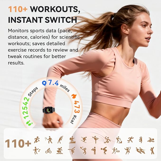 Smart Watch for Women Men- Answer/Make Call, Fitness Step Tracker Watch with Sleep Monitor/Activity Counter/110+ Sport Mode, Smartwatch for Andriod iPhone iOS Compatible
