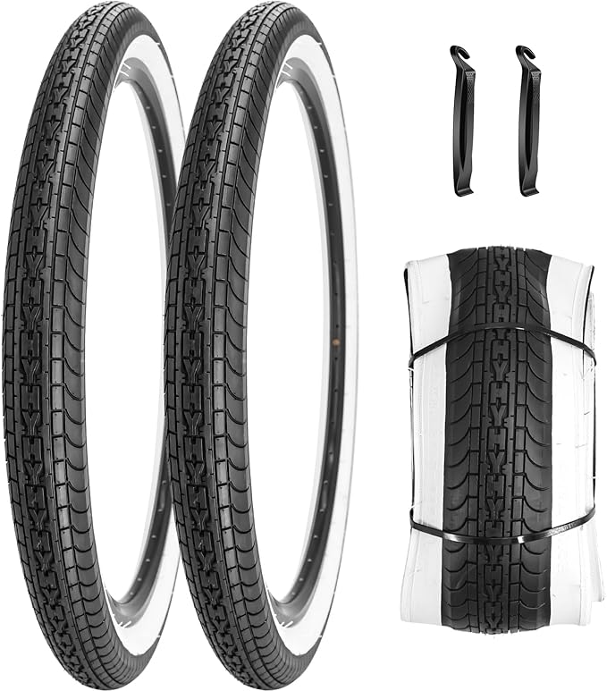 SIMEIQI 26x2.35 20x2.35 Inch Cruiser Beach Bike Tire Black White Wall or Brown Cream Wall Folding Replacement Bicycle Tire for Hybrid City Commuter Trail