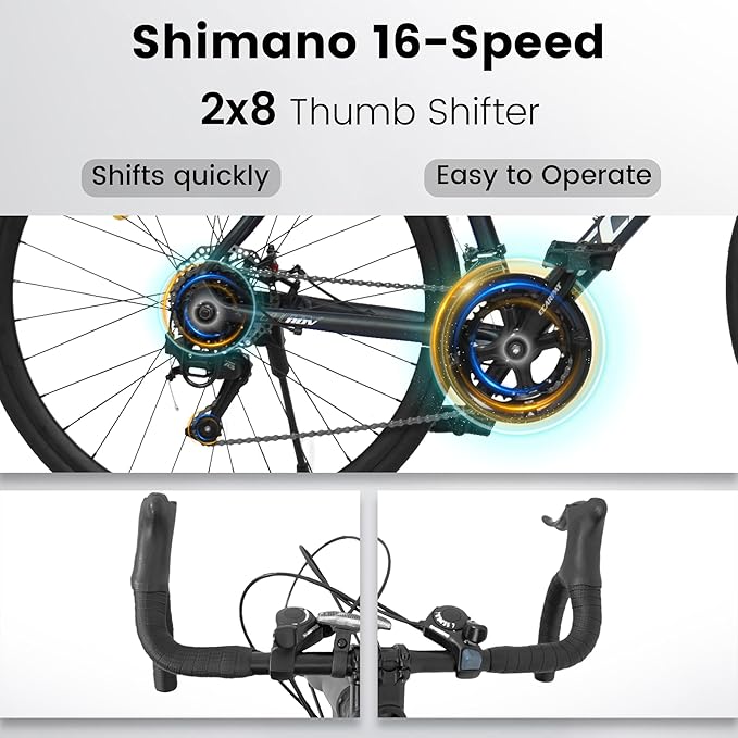 700c Road Bikes, Racing Adult Bike 16-Speed, Disc Brakes, Light Weight Aluminum Frame Racing Bike City Commuting Road Bicycle for Men Women