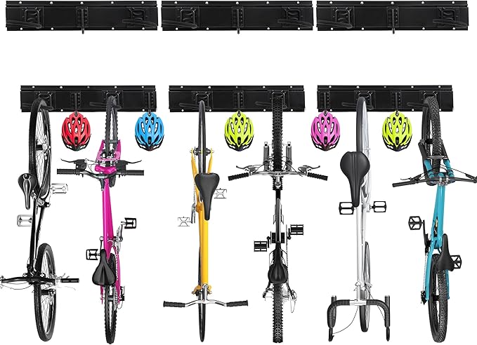 Sinoer Bike Storage Rack,Bike Wall Rack, 6 Bike Rack Wall Mount bicycle rack for garage Garage Organize,Vertical Bike Rack-5 Helmets Hook