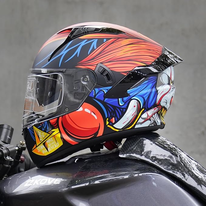 VCOROS Full Face Dual Visor Motorcycle Helmet for Adults Motorbike Street Bike Racing Helmets X9 DOT Approved with Black Visor