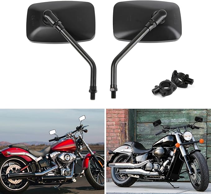 DREAMIZER Black 10mm Motorcycle Mirrors Universal Convex Rear View Side Mirrors with 7/8" Handlebar Mount Compatible with Honda Shadow Yamaha Suzuki Kawasaki Aprilia Ruckus Grom Shadow Vstar650