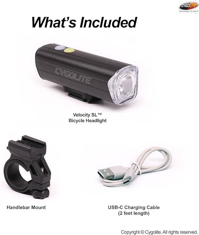 Cygolite Velocity 1600, 1200, 1000, 800 Lumen USB-C Bike Lights – Anodized Aluminum Alloy – 9 Light Modes – Fine Tunable Brightness - Compact, IP67 Waterproof – Hard Mount – Road & Mountain