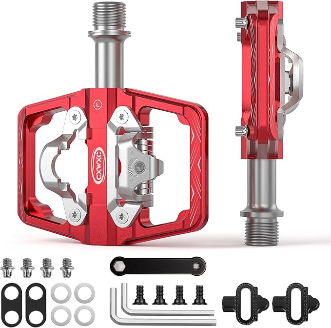 CXWXC Mountain Bike Pedals Compatible with Shimano SPD Cleats - Dual Sided Plat & Clip Pedal, 9/16” Bicycle Platform and Clipless Pedals for Road, MTB, and Hybrid Bikes