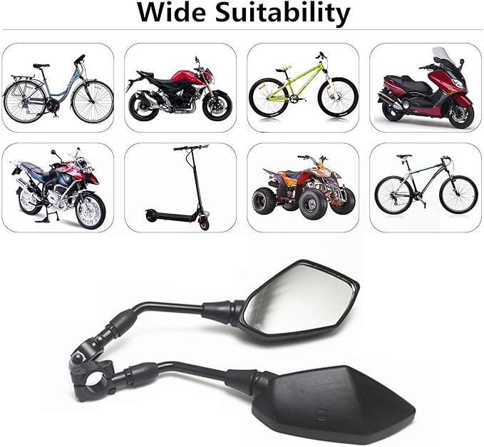 【2026 Upgraded】Motorcycle Convex Rear View Mirror, Mirrors For Bike,motorcycle,atv,scooter, with M8 M10 Threaded Bolt, with 7/8" Handle Bar Mount Clamp Compatible with Cruiser, Suzuki, Honda,Victory