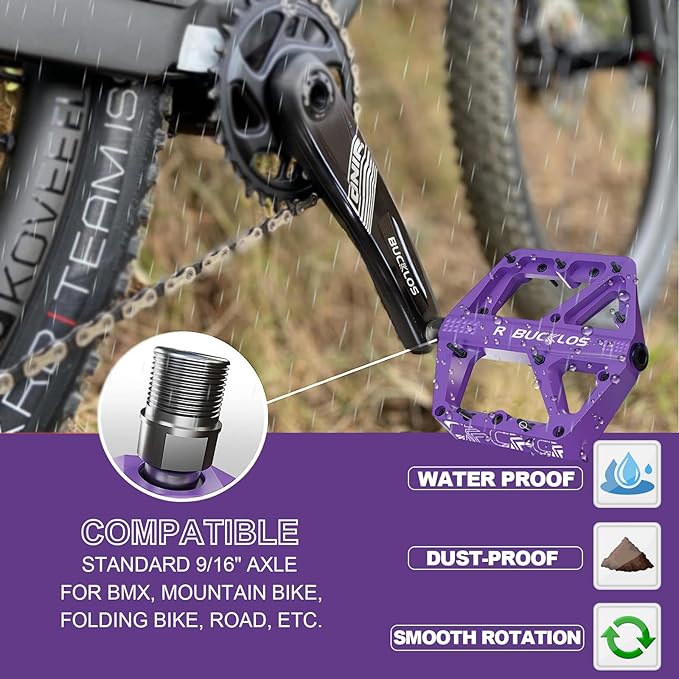 BUCKLOS Mountain Bike Pedals MTB Pedals Flat, Adult Bicycle Road Bike Large Platform Nylon Non-Slip Pedal for Gravel Bike/Hybrid Bike 9/16"