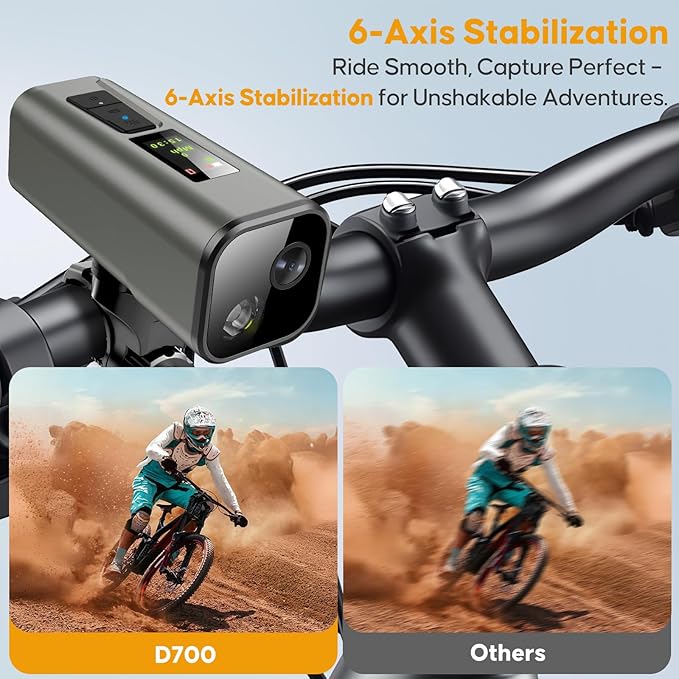 Action Camera 4K 30fps with GPS Tracker, Wireless Bike Camera, Cycling Speedometer/Odometer, Free 64G Card, Anti-Shake Sport DV, IP65 Waterproof, Bicycle Light, Cycling Computer with APP Support, Grey