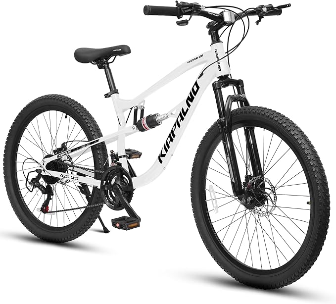 24/26/27.5 Inch Wheel Mountain Bike, 21 Speed MTB Bike with Full Suspension, Steel Frame and Dual Disc Brakes, Adult Mens Outdoor Cycling Mountain Bicycle