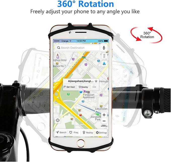 Bike Phone Mount 2 Pack, Universal Motorcycle Phone Holder for Bike, 360°Rotation Silicone Bicycle Phone Holder Handlebar Phone Mount Compatible with iPhone, Samsung, All Smartphones