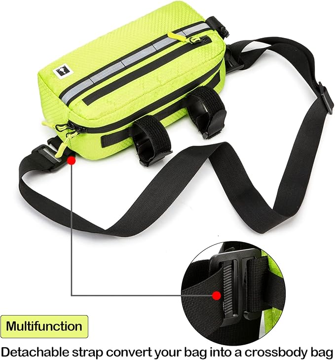 ROYALFAIR Waterproof Bike Handlebar Bag with Reflective Strips & Shoulder Strap, Bicycle Front Frame Storage Pouch for Mountain Road Cycling Commuting (Neo Green)