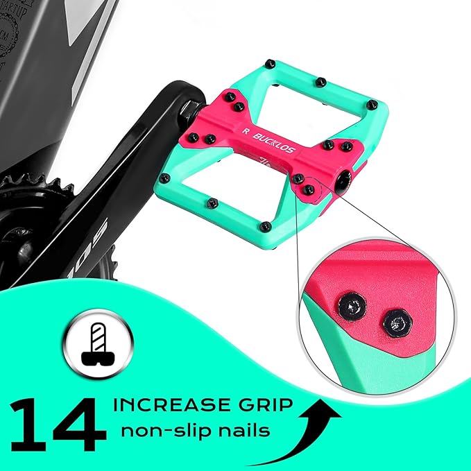 BUCKLOS MTB Flat Pedals Mountain Bike Pedals, 3 Bearings CNC Adult Road Bike Pedals, Bicycle Platform Aluminum Alloy Non-Slip Pedal for Gravel Bike/BMX 9/16"(Black)