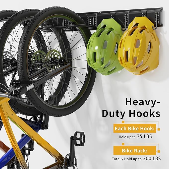 Housolution Bike Storage Rack 64Inch for 6 Bikes + 5 Helmets, Up to 500lbs, Heavy Duty Bike Hangers for Garage, Bike Hooks for Garage, Solid Steel Bicycle Storage, Bike Wall Mount, New Black