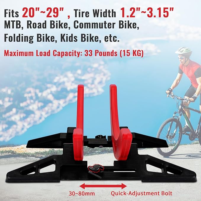WILDKEN Bike Stand, Bike Stand Floor for Home/Garage Adjustable Bicycle Stand Bike Parking Rack Fit Road Bike, Mountain Bike, MTB, BMX, Commuter Bike, Kids Bike, Scooter (Red)
